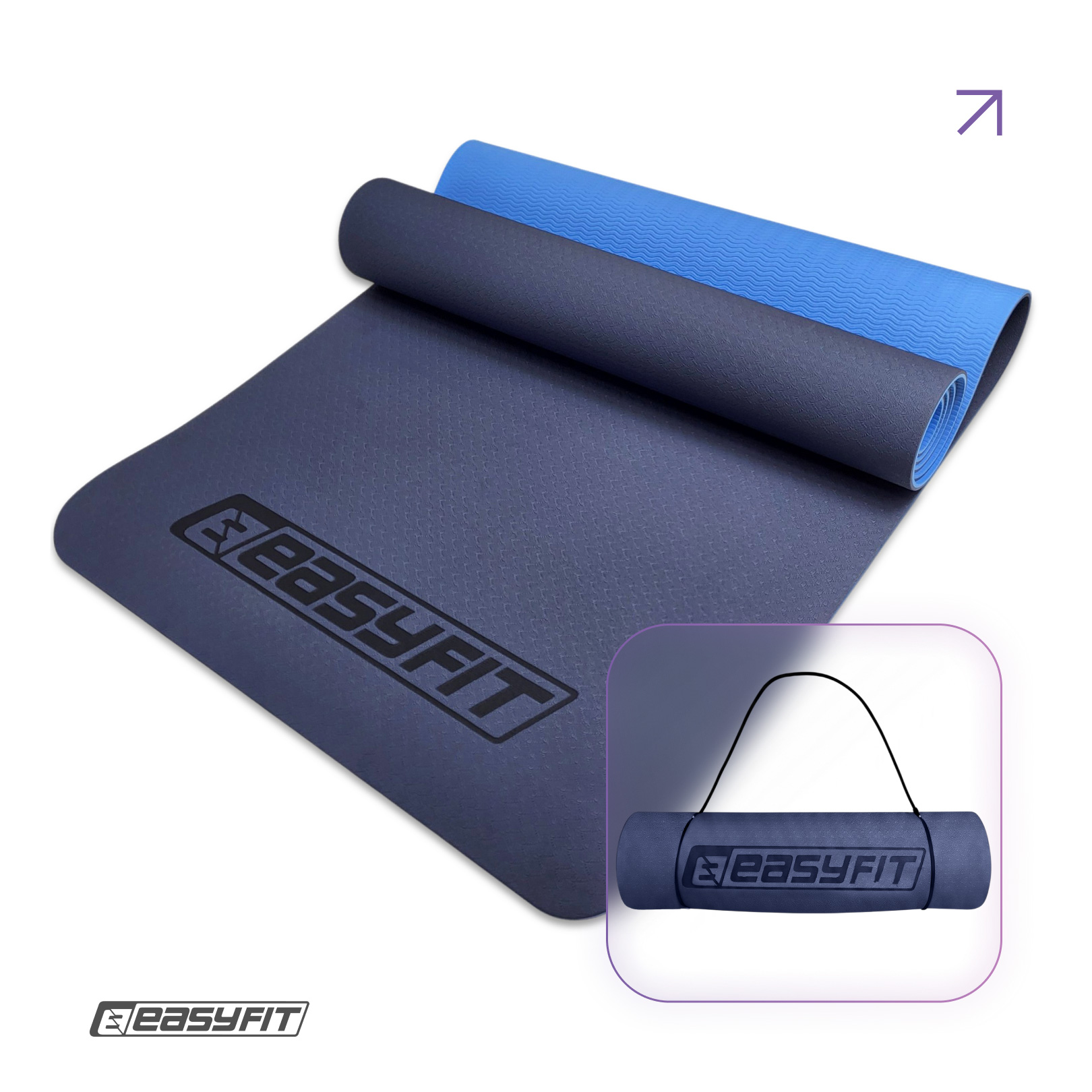Килимок для йоги та фітнесу EasyFit TPE+TC 6мм двошаровий синій-блакитний